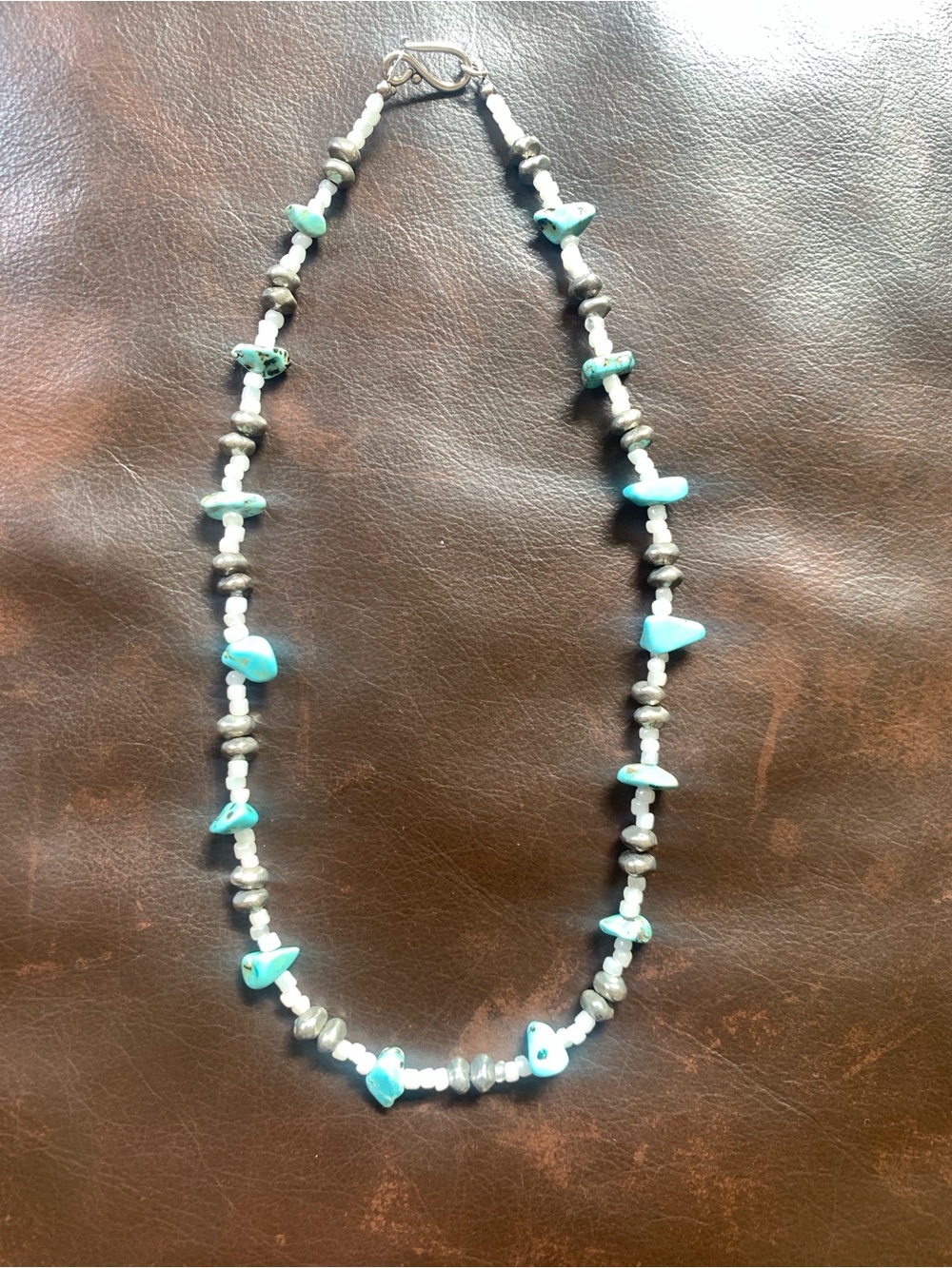 Handmade Turquoise & Silver Beaded Necklace - Women Jewelry